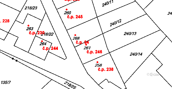 Nový Knín 246 na parcele st. 261 v KÚ Nový Knín, Katastrální mapa