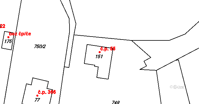 Pilníkov 55 na parcele st. 151 v KÚ Pilníkov III, Katastrální mapa