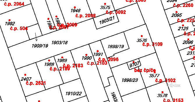 Hodonín 2096 na parcele st. 1991 v KÚ Hodonín, Katastrální mapa
