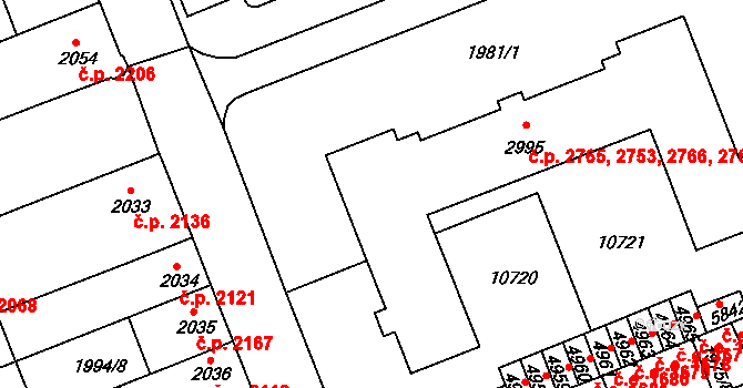 Hodonín 2753,2765,2766,2767, na parcele st. 2995 v KÚ Hodonín, Katastrální mapa