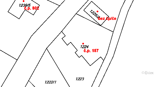 Liberec XV-Starý Harcov 157, Liberec na parcele st. 1224 v KÚ Starý Harcov, Katastrální mapa