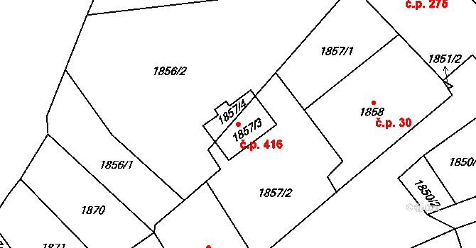 Mostecké Předměstí 416, Bílina na parcele st. 1857/3 v KÚ Bílina, Katastrální mapa