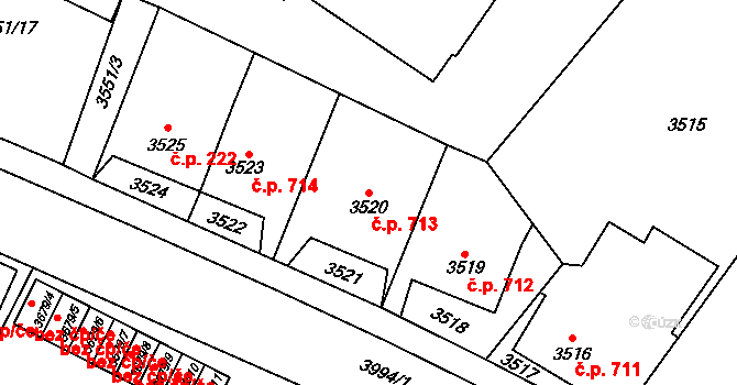 Nové Město 713, Karviná na parcele st. 3520 v KÚ Karviná-město, Katastrální mapa