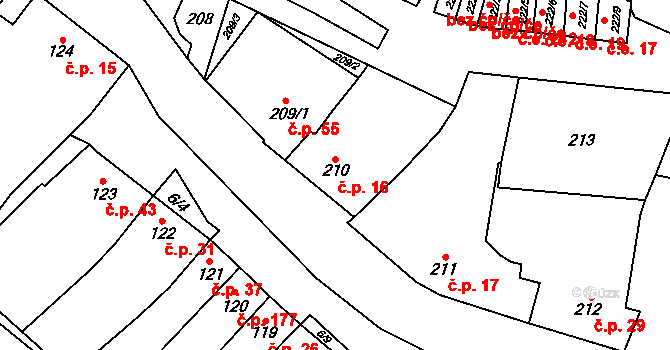 Padochov 16, Oslavany na parcele st. 210 v KÚ Padochov, Katastrální mapa