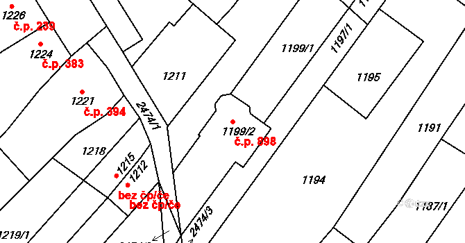 Lužice 898 na parcele st. 1199/2 v KÚ Lužice u Hodonína, Katastrální mapa