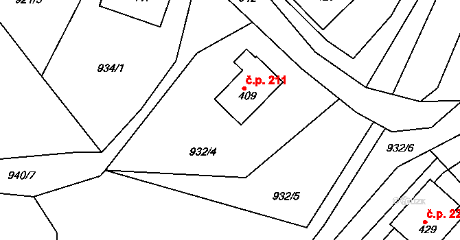 Šmolovy 211, Havlíčkův Brod na parcele st. 409 v KÚ Šmolovy u Havlíčkova Brodu, Katastrální mapa