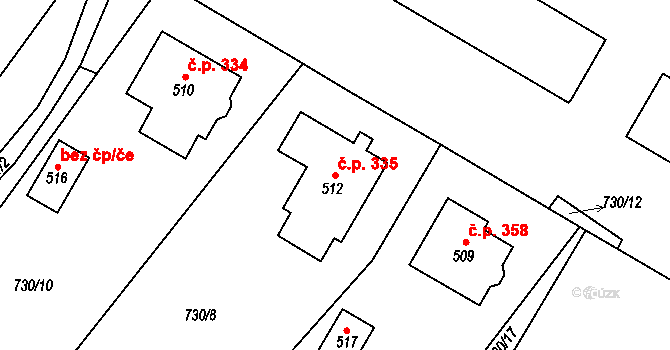 Micmanice 335, Strachotice na parcele st. 512 v KÚ Micmanice, Katastrální mapa