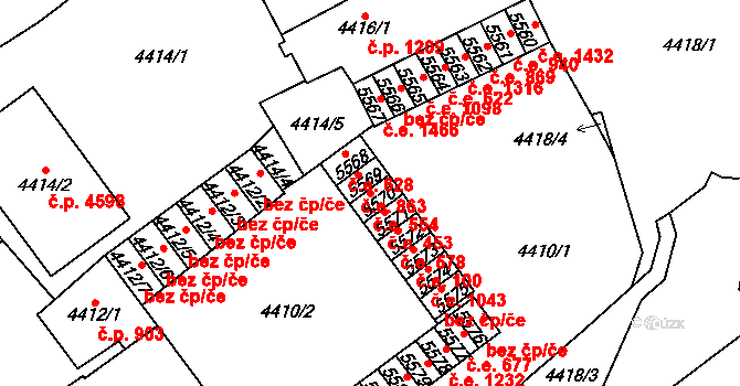 Chomutov 554 na parcele st. 5570 v KÚ Chomutov I, Katastrální mapa