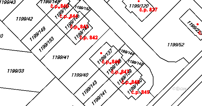 Vejprnice 846 na parcele st. 1199/137 v KÚ Vejprnice, Katastrální mapa