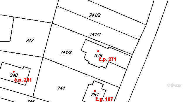 Velký Dřevíč 271, Hronov na parcele st. 379 v KÚ Velký Dřevíč, Katastrální mapa