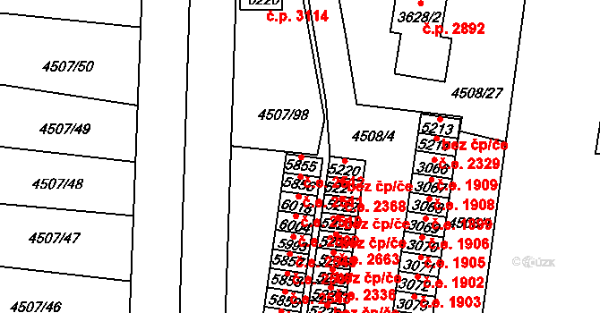 Žatec 2512 na parcele st. 5855 v KÚ Žatec, Katastrální mapa