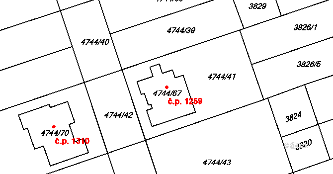 Vlčnov 1259 na parcele st. 4744/67 v KÚ Vlčnov, Katastrální mapa