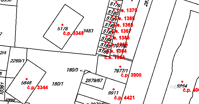 Hodonín 1363 na parcele st. 5186 v KÚ Hodonín, Katastrální mapa