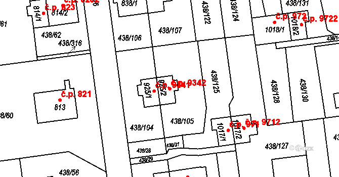 Otrokovice 9342 na parcele st. 925/2 v KÚ Otrokovice, Katastrální mapa