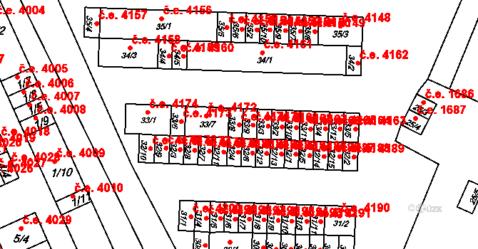 Kadaň 4171 na parcele st. 33/8 v KÚ Bystřice u Kadaně, Katastrální mapa