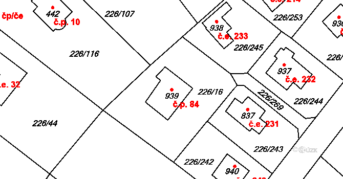 Zlenice 84, Lštění na parcele st. 939 v KÚ Lštění, Katastrální mapa