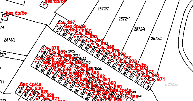 Velké Meziříčí 880 na parcele st. 2870/9 v KÚ Velké Meziříčí, Katastrální mapa