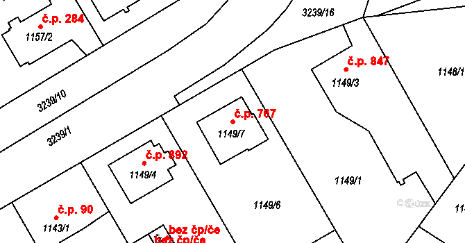 Radvanice 767, Ostrava na parcele st. 1149/7 v KÚ Radvanice, Katastrální mapa