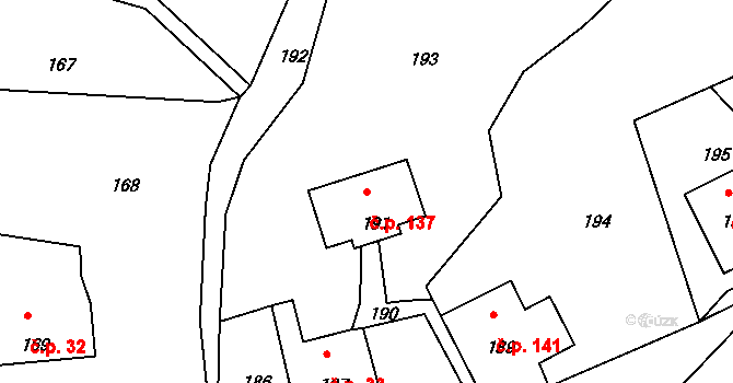 Horní Chřibská 137, Chřibská na parcele st. 191 v KÚ Horní Chřibská, Katastrální mapa