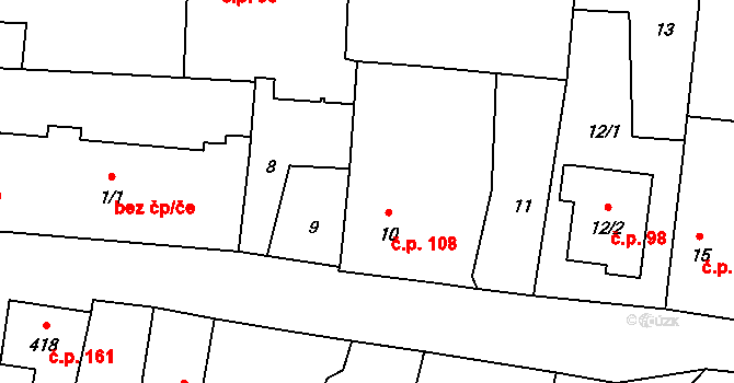 Oldřišov 108 na parcele st. 10 v KÚ Oldřišov, Katastrální mapa