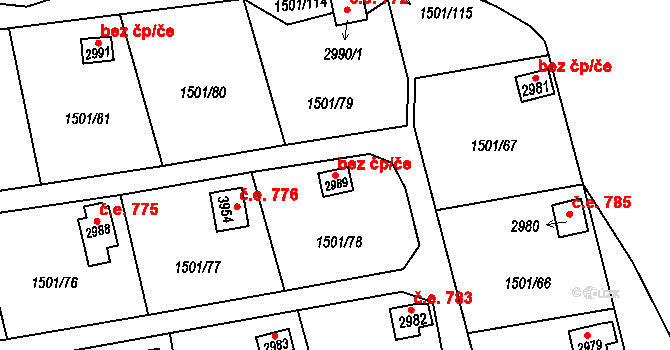 Hlinsko 777 na parcele st. 2989 v KÚ Hlinsko v Čechách, Katastrální mapa
