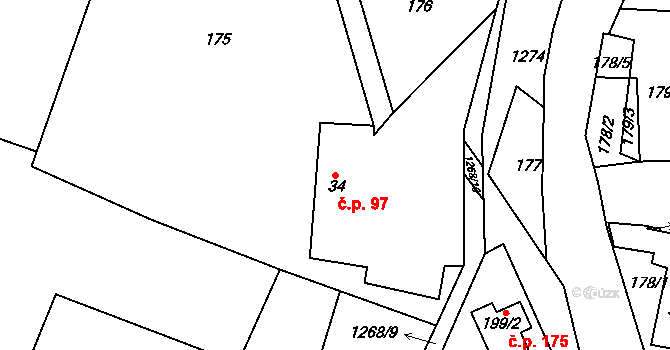 Stupava 97 na parcele st. 34 v KÚ Stupava, Katastrální mapa