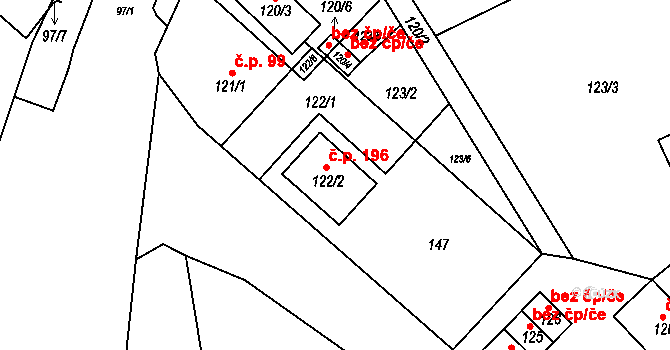 Vintířov 196 na parcele st. 122/2 v KÚ Vintířov u Sokolova, Katastrální mapa