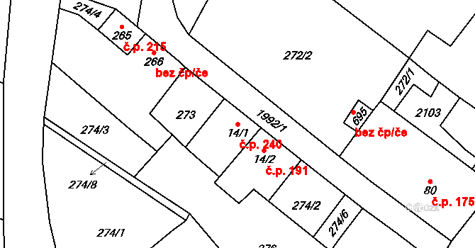 Ronov nad Doubravou 240 na parcele st. 14/1 v KÚ Ronov nad Doubravou, Katastrální mapa