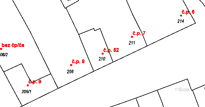 Záboří 52, Protivín na parcele st. 210 v KÚ Záboří u Protivína, Katastrální mapa