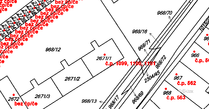 Sušice II 1099,1100,1101, Sušice na parcele st. 2671/1 v KÚ Sušice nad Otavou, Katastrální mapa