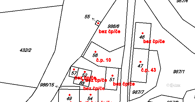 Mohelnice 10 na parcele st. 56 v KÚ Mohelnice u Nepomuka, Katastrální mapa