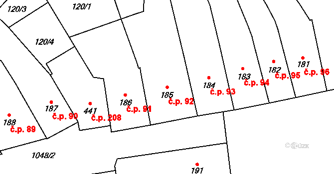 Police nad Metují 92 na parcele st. 185 v KÚ Police nad Metují, Katastrální mapa