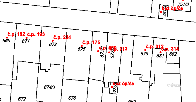 Vejprnice 550 na parcele st. 677/1 v KÚ Vejprnice, Katastrální mapa