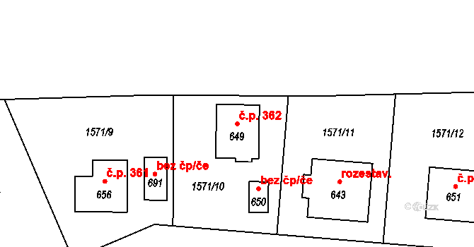 Čechtice 362 na parcele st. 649 v KÚ Čechtice, Katastrální mapa