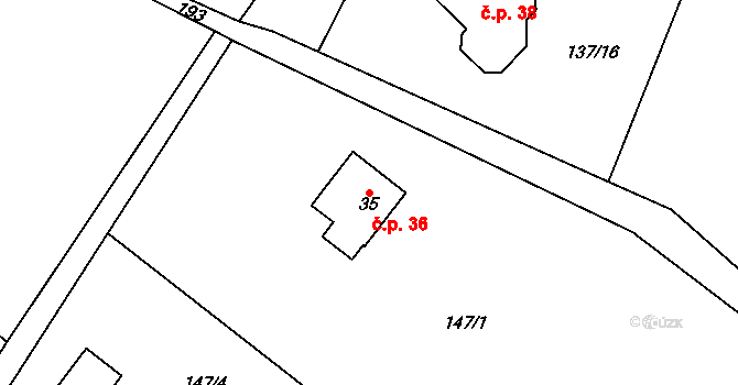 Vřesice 36, Sulíkov na parcele st. 35 v KÚ Vřesice, Katastrální mapa
