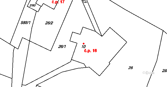Hrabišín 16 na parcele st. 10 v KÚ Hrabišín, Katastrální mapa