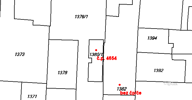 Prostějov 4654 na parcele st. 1380/1 v KÚ Prostějov, Katastrální mapa