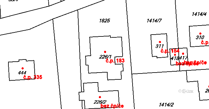 Rybí 183 na parcele st. 226/1 v KÚ Rybí, Katastrální mapa