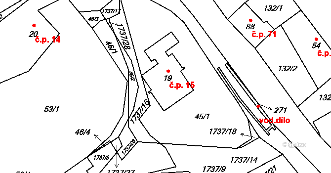 Straník 15, Nový Jičín na parcele st. 19 v KÚ Straník, Katastrální mapa