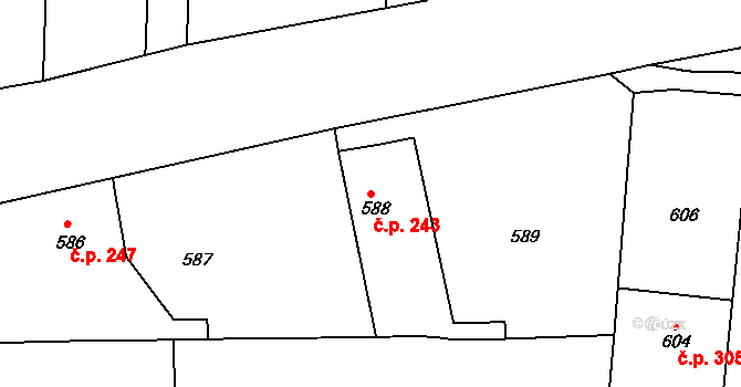 Mšec 243 na parcele st. 588 v KÚ Mšec, Katastrální mapa