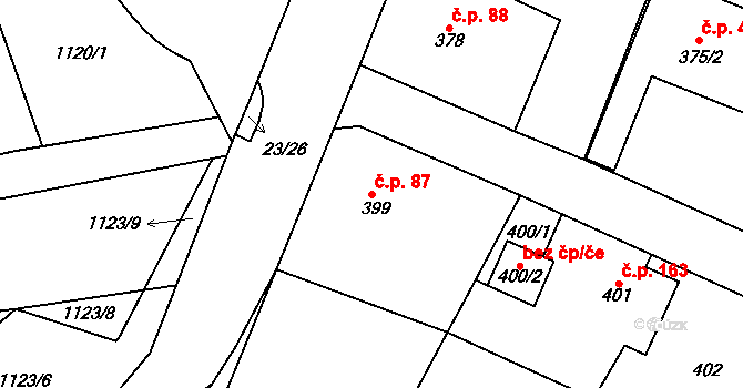 Senec 87, Zruč-Senec na parcele st. 399 v KÚ Senec u Plzně, Katastrální mapa