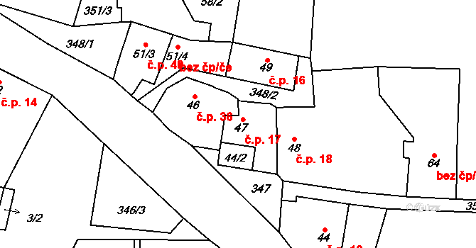 Želkovice 17 na parcele st. 47 v KÚ Želkovice u Loun, Katastrální mapa