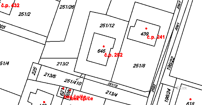 Losiná 282 na parcele st. 645 v KÚ Losiná u Plzně, Katastrální mapa