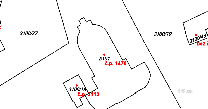 Louny 1470 na parcele st. 3101 v KÚ Louny, Katastrální mapa