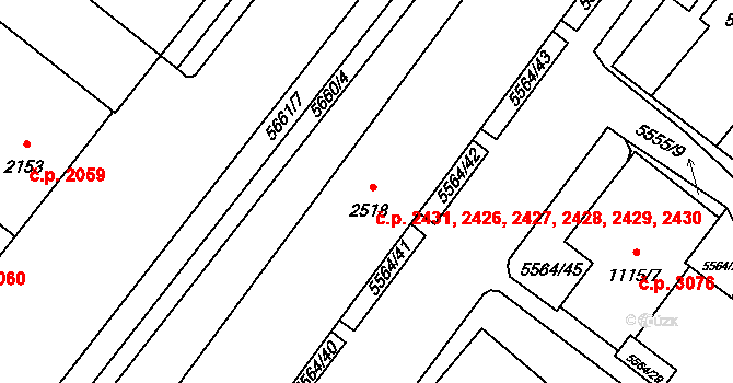 Žatec 2426,2427,2428,2429, na parcele st. 2518 v KÚ Žatec, Katastrální mapa