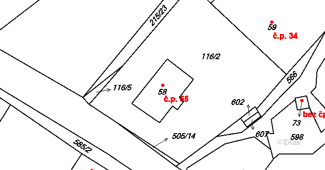 Sirákovice 55, Golčův Jeníkov na parcele st. 58 v KÚ Sirákovice, Katastrální mapa