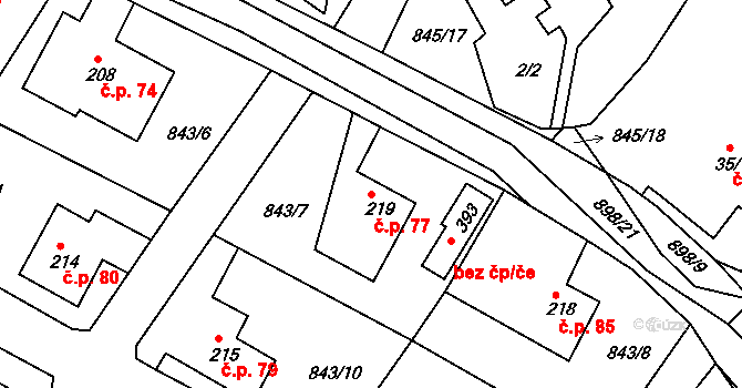 Sobíňov 77 na parcele st. 219 v KÚ Sobíňov, Katastrální mapa