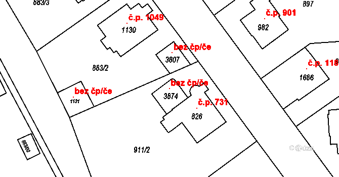 Ústí nad Orlicí 99740729 na parcele st. 3874 v KÚ Ústí nad Orlicí, Katastrální mapa