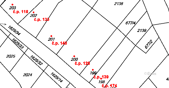 Strachotín 128 na parcele st. 200 v KÚ Strachotín, Katastrální mapa