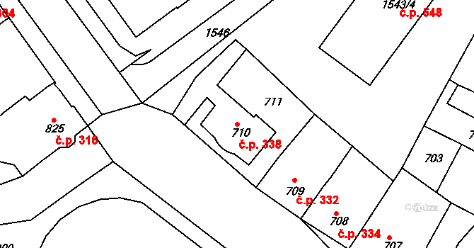 Plumlov 338 na parcele st. 710 v KÚ Plumlov, Katastrální mapa